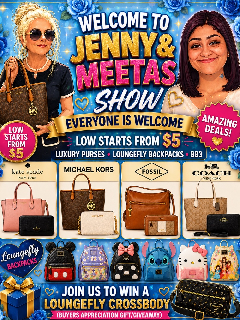 LIVE SHOW Jenny & Meetas Show Luxury Purses and Loungefly Backpacks - - Picture 1 of 1
